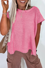 Sachet Pink Solid Color Side Slits Knit Tee