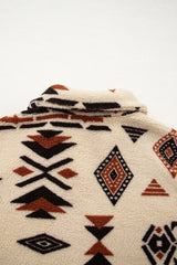 Beige Vintage Geometric Half Zip Plush Sweatshirt