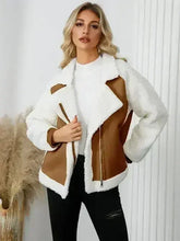 Pocketed Sherpa Zip Up Long Sleeve Jacket - Femstylo