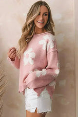 Flower Pearl Detail Sweater - Rolled Slit Design | Femstylo - Femstylo