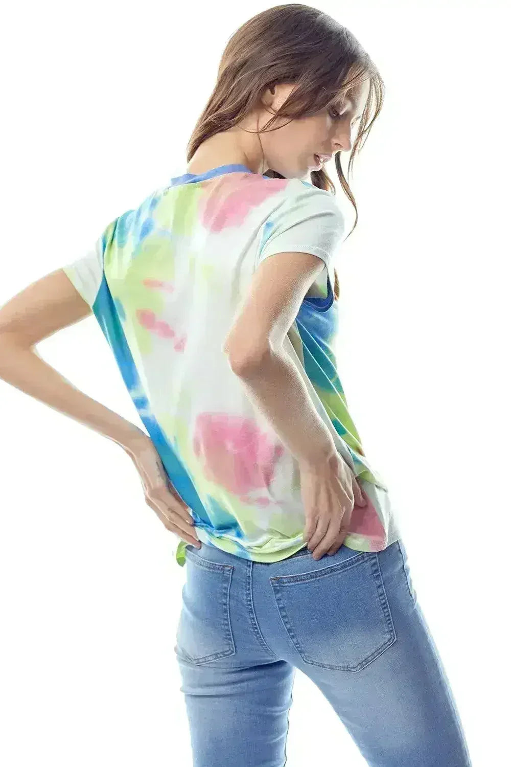 Tie-Dye Twist Front Short Sleeve Top - Femstylo