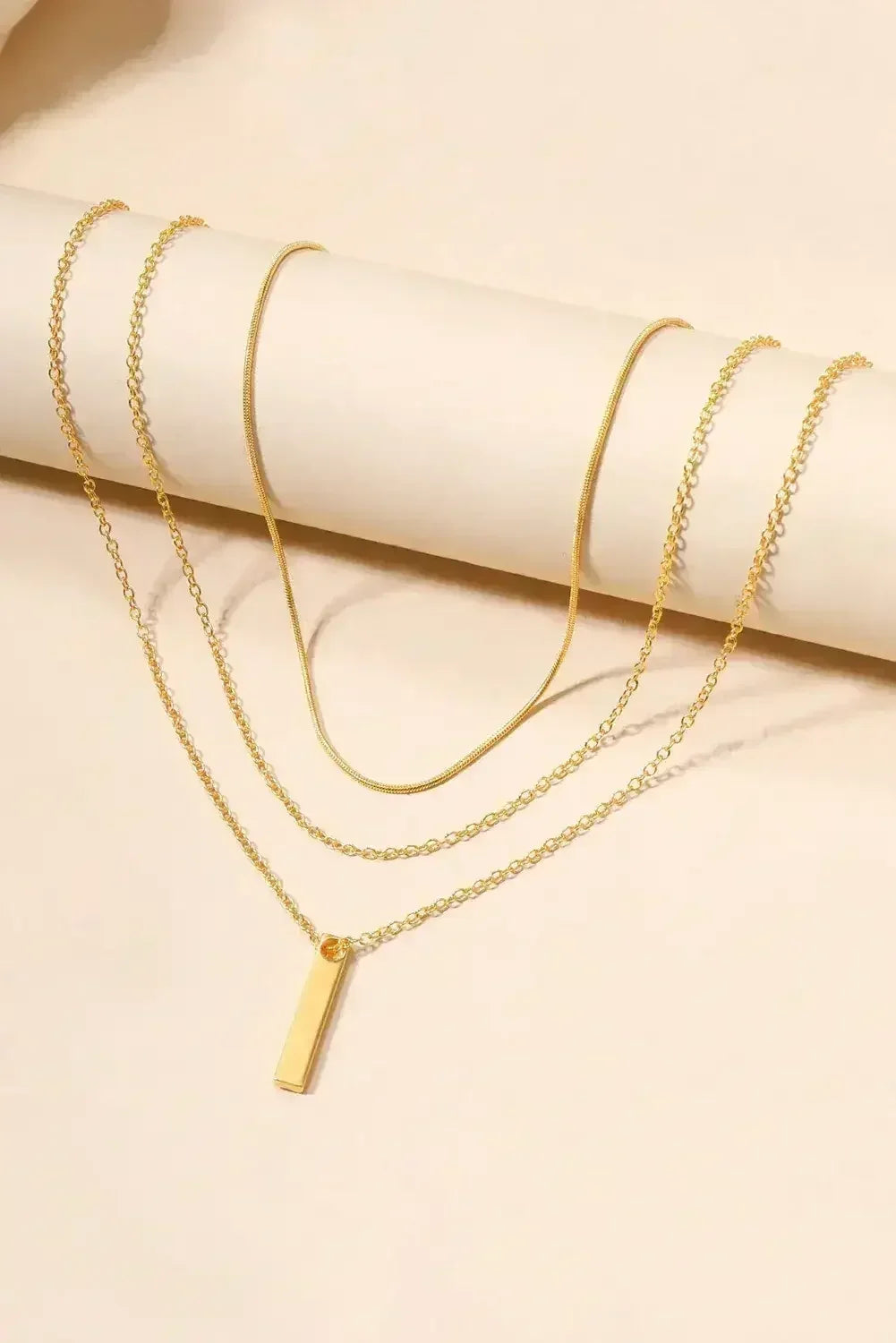 Gold Bar Pendant Layered Adjustable Chain Necklace - Femstylo