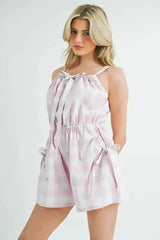 MABLE Plaid Sleeveless Button Down Romper - Femstylo