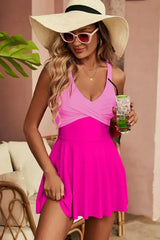 Black Criss Cross Straps Tie Back Flared One Piece Swimsuit - Femstylo