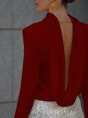 Backless Cowl Neck Long Sleeve Blouse – Elegant & Stylish | Femstylo - Femstylo