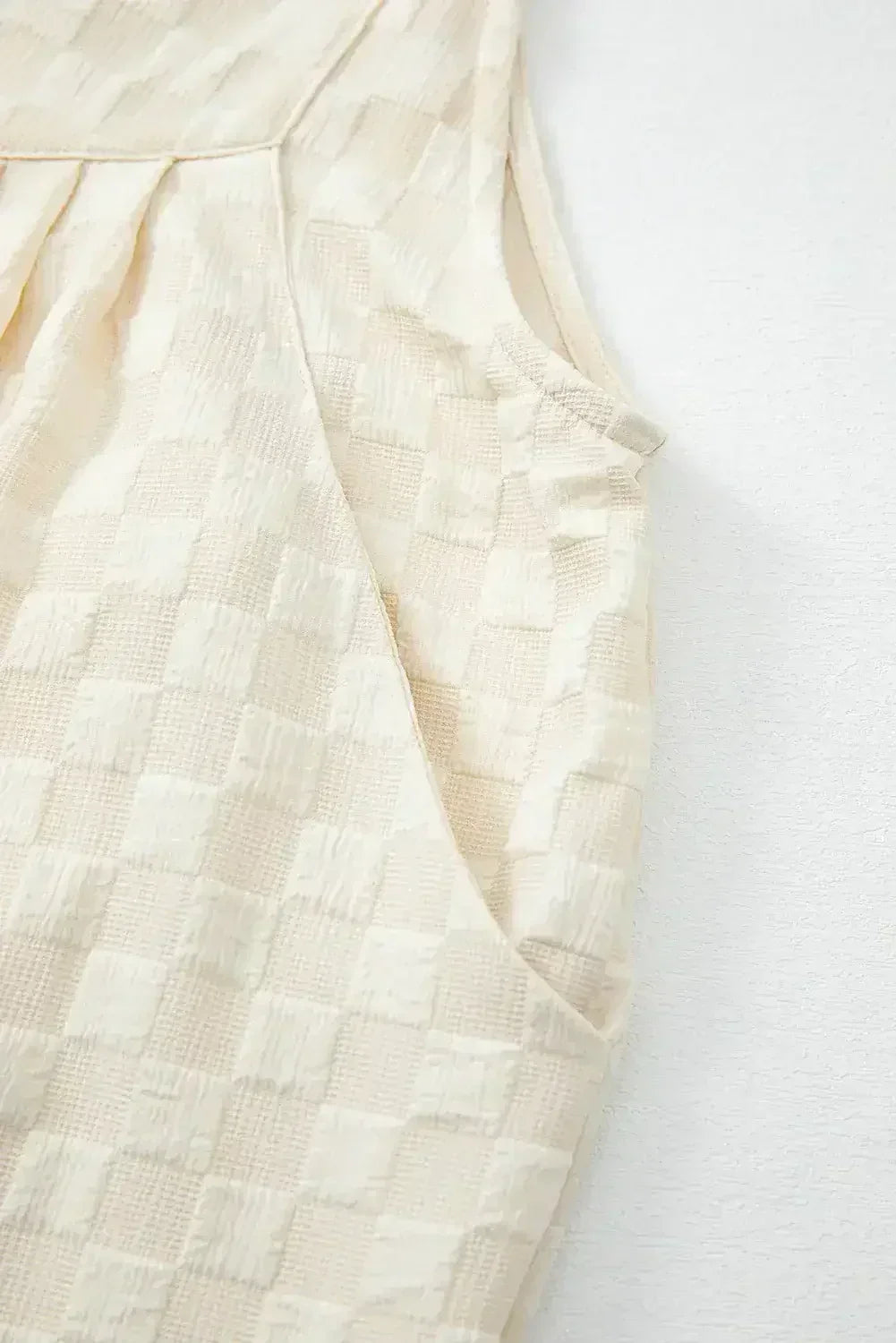 Beige Checkered Pocket High Waist Wide Leg Overall - Femstylo