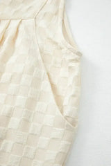 Beige Checkered Pocket High Waist Wide Leg Overall - Femstylo