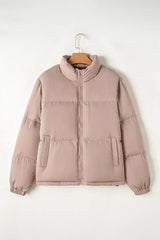 Apricot Pink Full Zipper Quilted Puffer Jacket - Femstylo