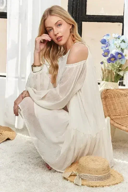 ADORA Cold Shoulder Balloon Sleeve Mini Dress - Femstylo