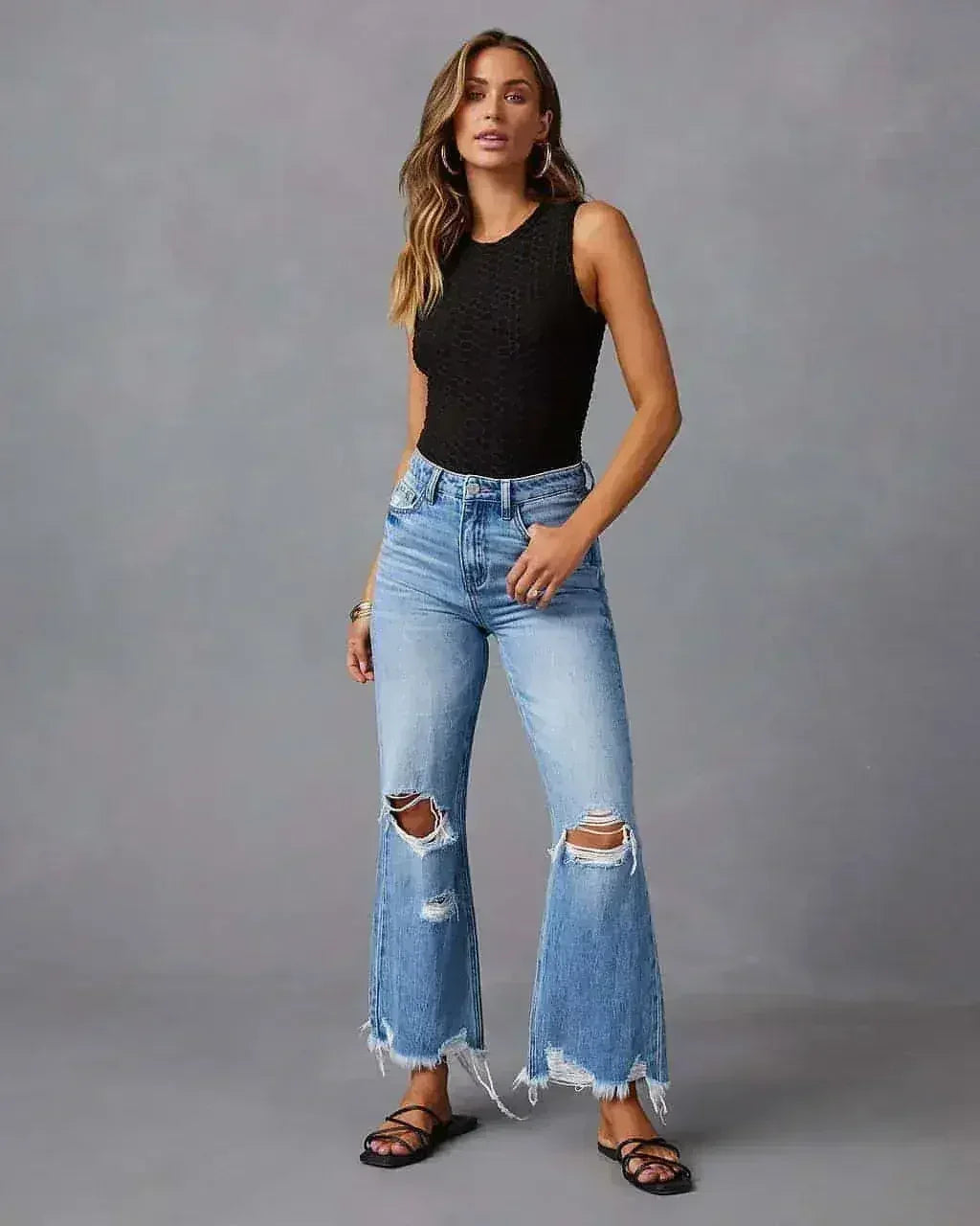 SkyFade™ – Ripped Wide-Leg High Waist Jeans - Femstylo