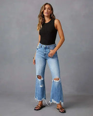 SkyFade™ – Ripped Wide-Leg High Waist Jeans - Femstylo