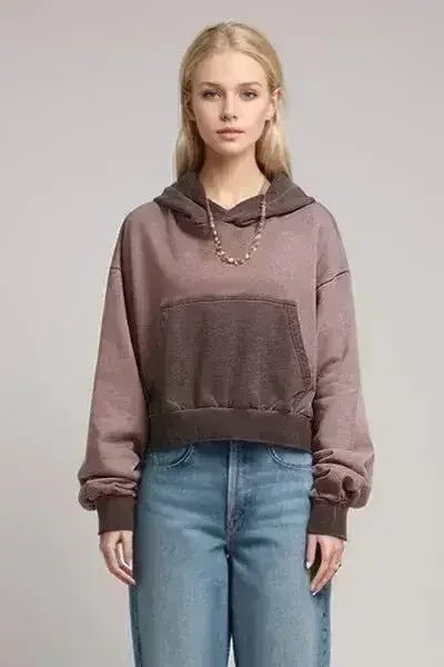 Basic Bae Kangaroo Pocket Long Sleeve Cropped Hoodie - Femstylo