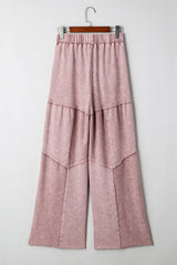 Mineral Wash Tiered Wide Leg Patchwork Drawstring Pants