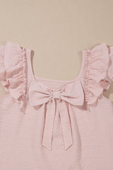Gossamer Pink Textured Bow Frilled Ruffle Sleeve Blouse