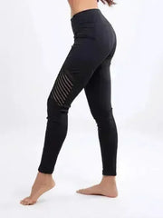 High-Waisted Pilates Leggings with Side Pockets & Mesh Panels - Femstylo