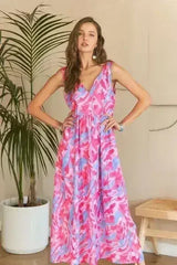 ADORA Abstract Floral V-Neck Maxi Dress - Femstylo