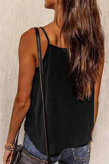 Black Spaghetti Straps Buttoned V Neck Vest - Femstylo
