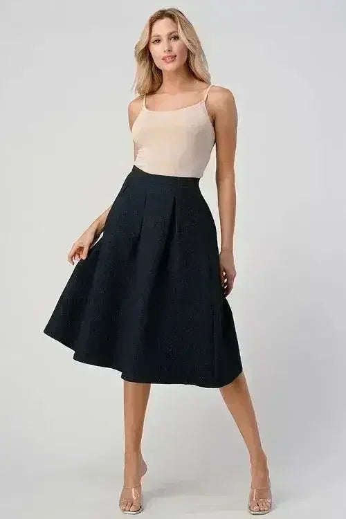 Textured A-Line Midi Skirt with Pleats - Femstylo