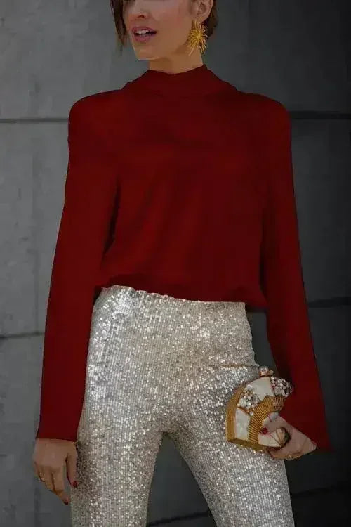 Backless Cowl Neck Long Sleeve Blouse – Elegant & Stylish | Femstylo - Femstylo