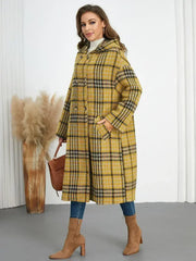 Plaid Double-Breasted Long Sleeve Longline Coat - Femstylo