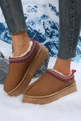 Chestnut Suede Contrast Print Plush Lined Snow Boots - Femstylo