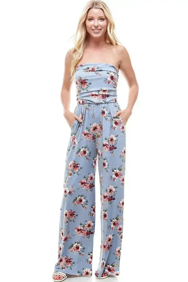 Women Floral Strapless Jumpsuit - Femstylo