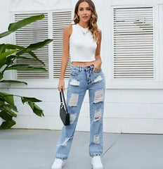 DenimDare™ – Washed Ripped Slim Jeans - Femstylo