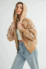 Floral Sherpa Hoodie - Zip-Up Fleece Jacket with Pockets - Femstylo