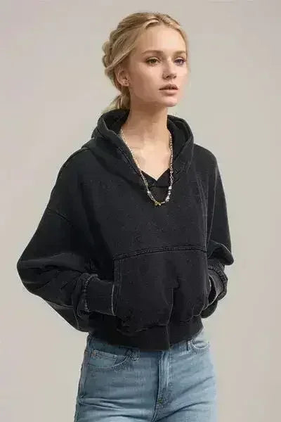 Basic Bae Kangaroo Pocket Long Sleeve Cropped Hoodie - Femstylo