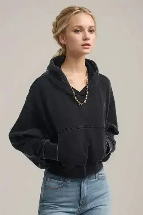 Basic Bae Kangaroo Pocket Long Sleeve Cropped Hoodie - Femstylo