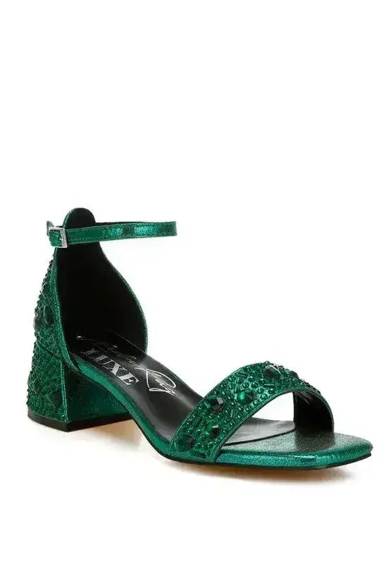 Nocturnal Rhinestone Embellished Shimmer Sandals - Femstylo