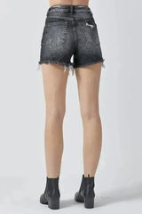 RISEN Full Size High Rise Distressed Denim Shorts - Femstylo