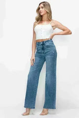 bytos Full Size High Rise Wide Leg Jeans with Pockets - Femstylo