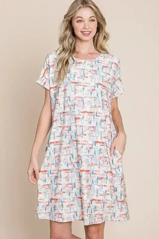 BOMBOM Printed Tee Dress - Casual Short Sleeve | Femstylo - Femstylo