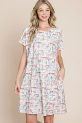 BOMBOM Printed Tee Dress - Casual Short Sleeve | Femstylo - Femstylo