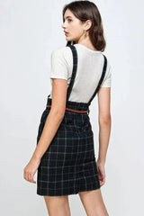 Plaid Suspender Skirt with Belt Detail - Femstylo