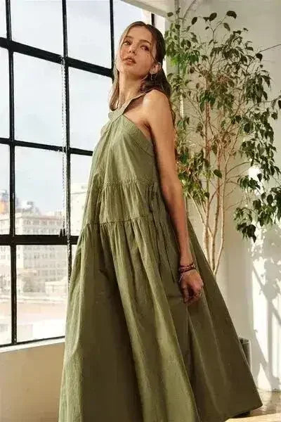 ADORA Crisscross Wide Strap Drawstring Detail Midi Dress - Femstylo