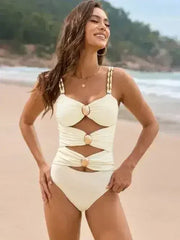 Cutout Ruched Sweetheart Neck One-Piece Swimwear - Femstylo