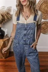 Sail Blue Straight Leg Pockets Denim Bib Overall - Femstylo