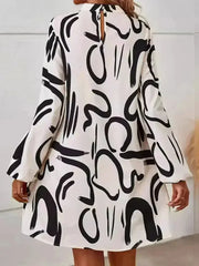 Printed Mock Neck Long Sleeve Mini Dress - Femstylo
