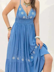 Printed Halter Neck Maxi Cami Dress - Femstylo