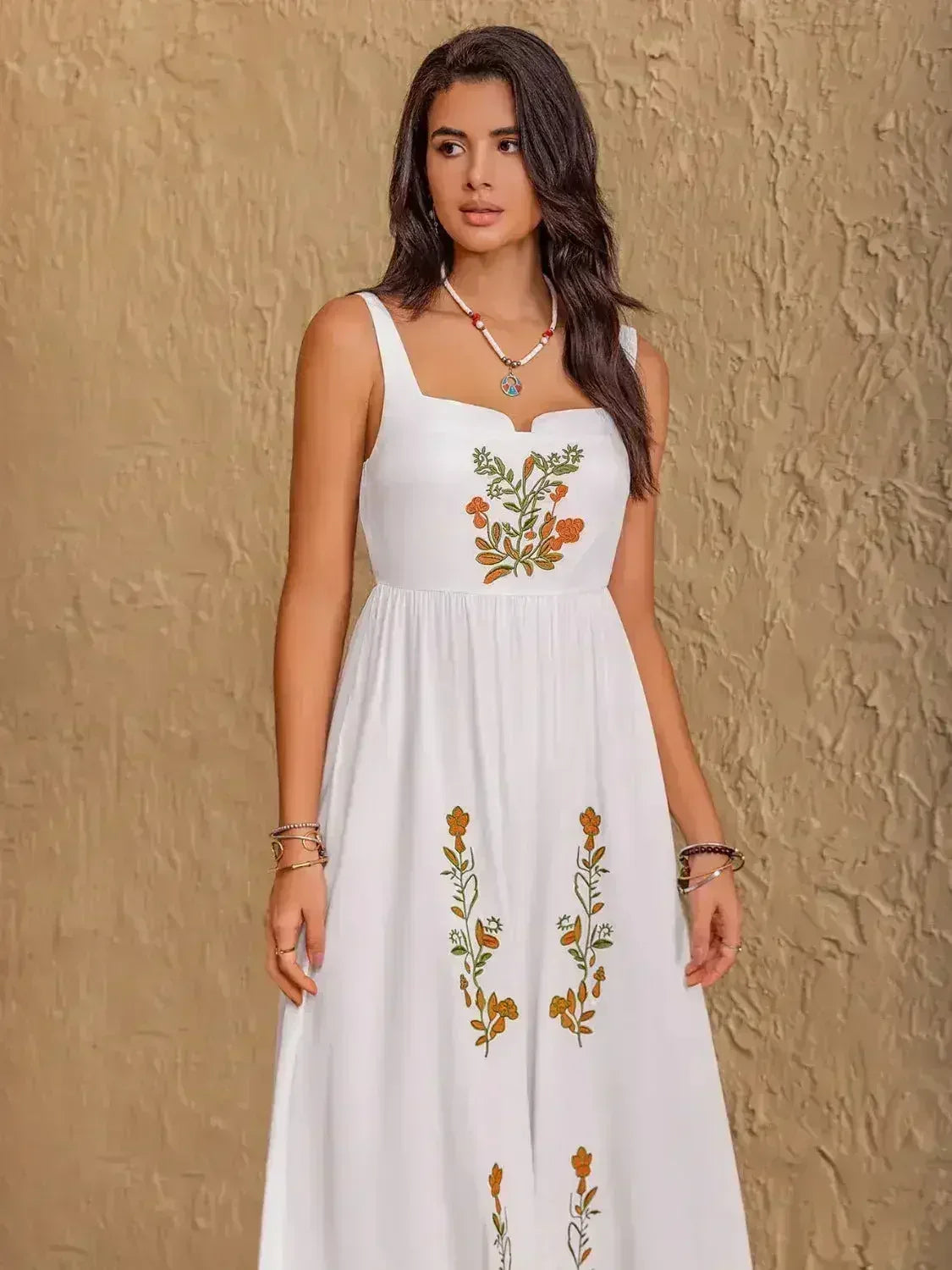 Floral Embroidered Sleeveless Maxi Dress - Femstylo