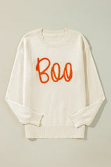 Apricot Halloween Boo Drop Shoulder Knit Sweater