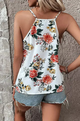 White Floral Print Lace V Neck Tank Top - Femstylo