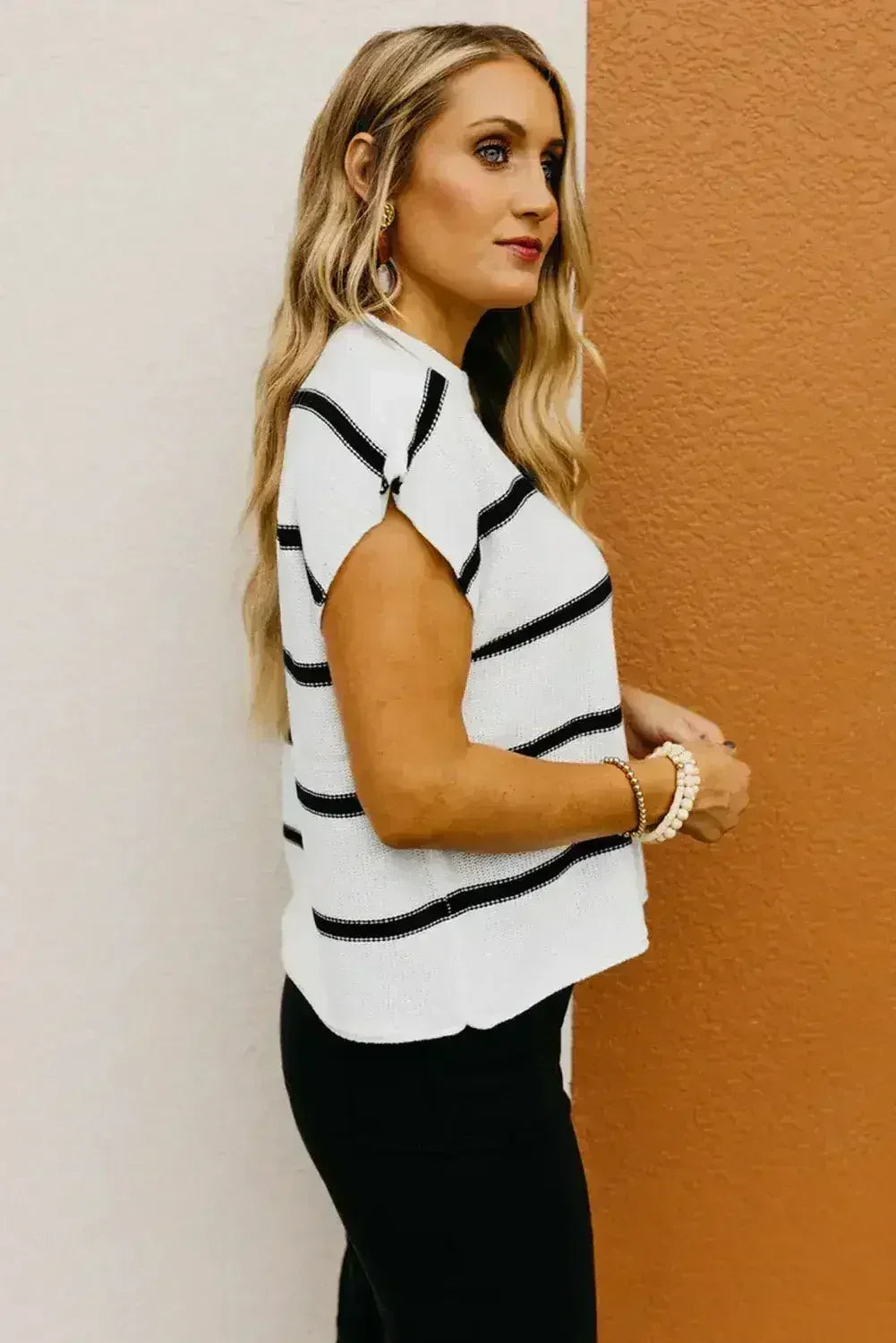 Batwing Stripes Sleeve Sweater - Striped Oversized Tee | Femstylo - Femstylo