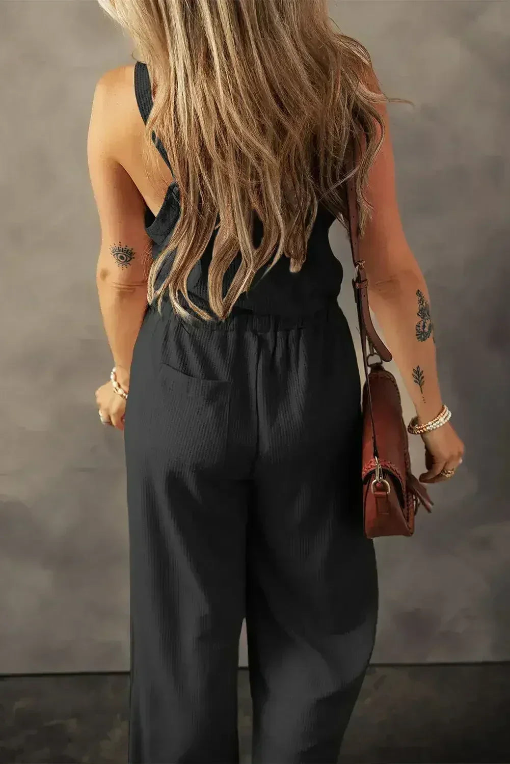 Moss Green Knotted Straps Button Textured Drawstring Jumpsuit - Femstylo