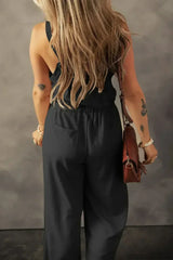 Moss Green Knotted Straps Button Textured Drawstring Jumpsuit - Femstylo