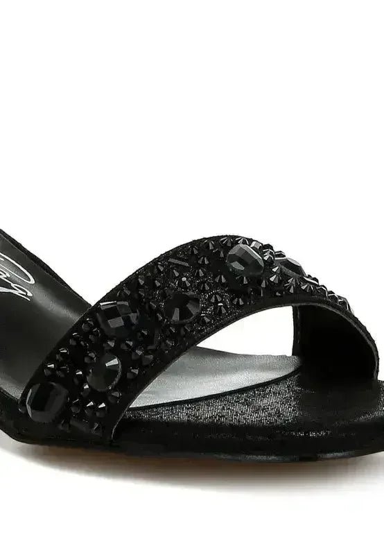 Nocturnal Rhinestone Embellished Shimmer Sandals - Femstylo