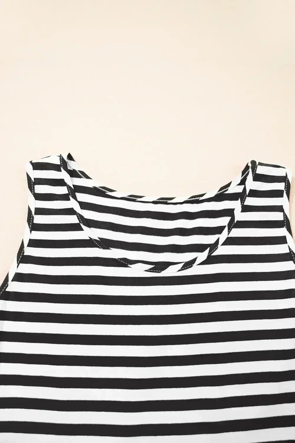 Black Stripe U Neck Sleeveless Loose Fit Mini Dress - Femstylo