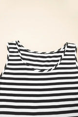 Black Stripe U Neck Sleeveless Loose Fit Mini Dress - Femstylo